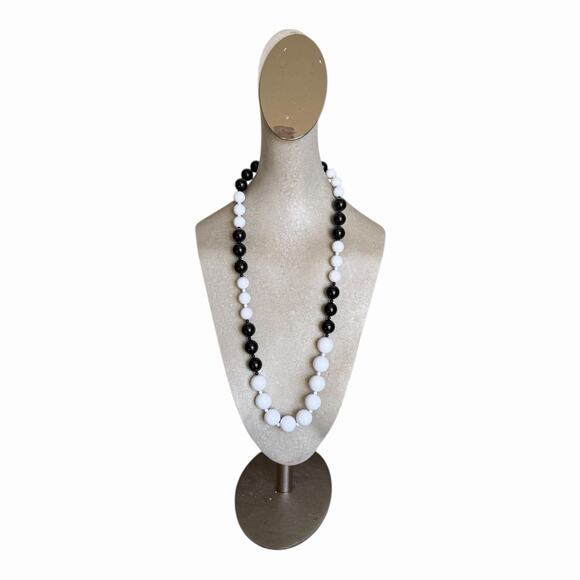 Monet Jewelry - Vintage Monet Black & White Graduated Bead Necklace Signed Monet 1970s–1980s